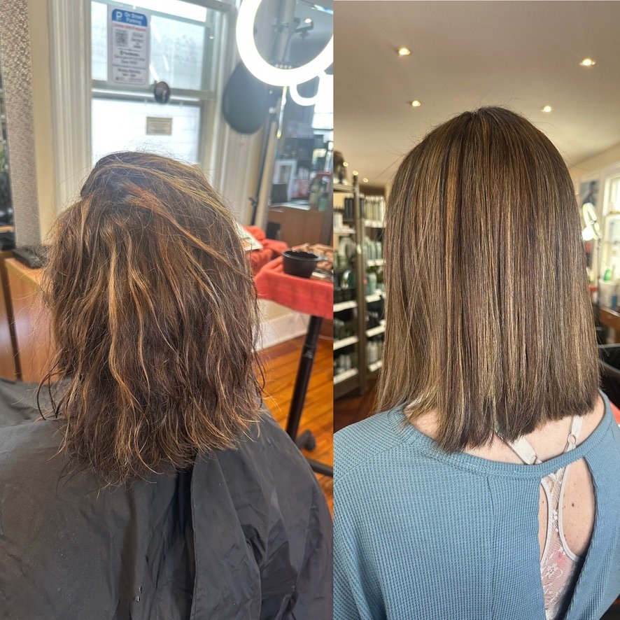 Before and after hair transformation at Spalon Hudson NY